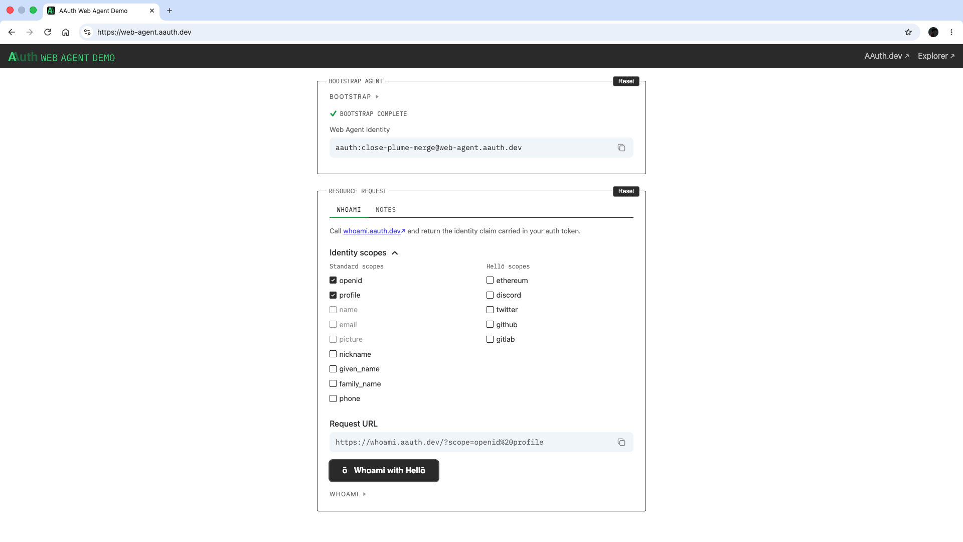 aauth web agent demo page