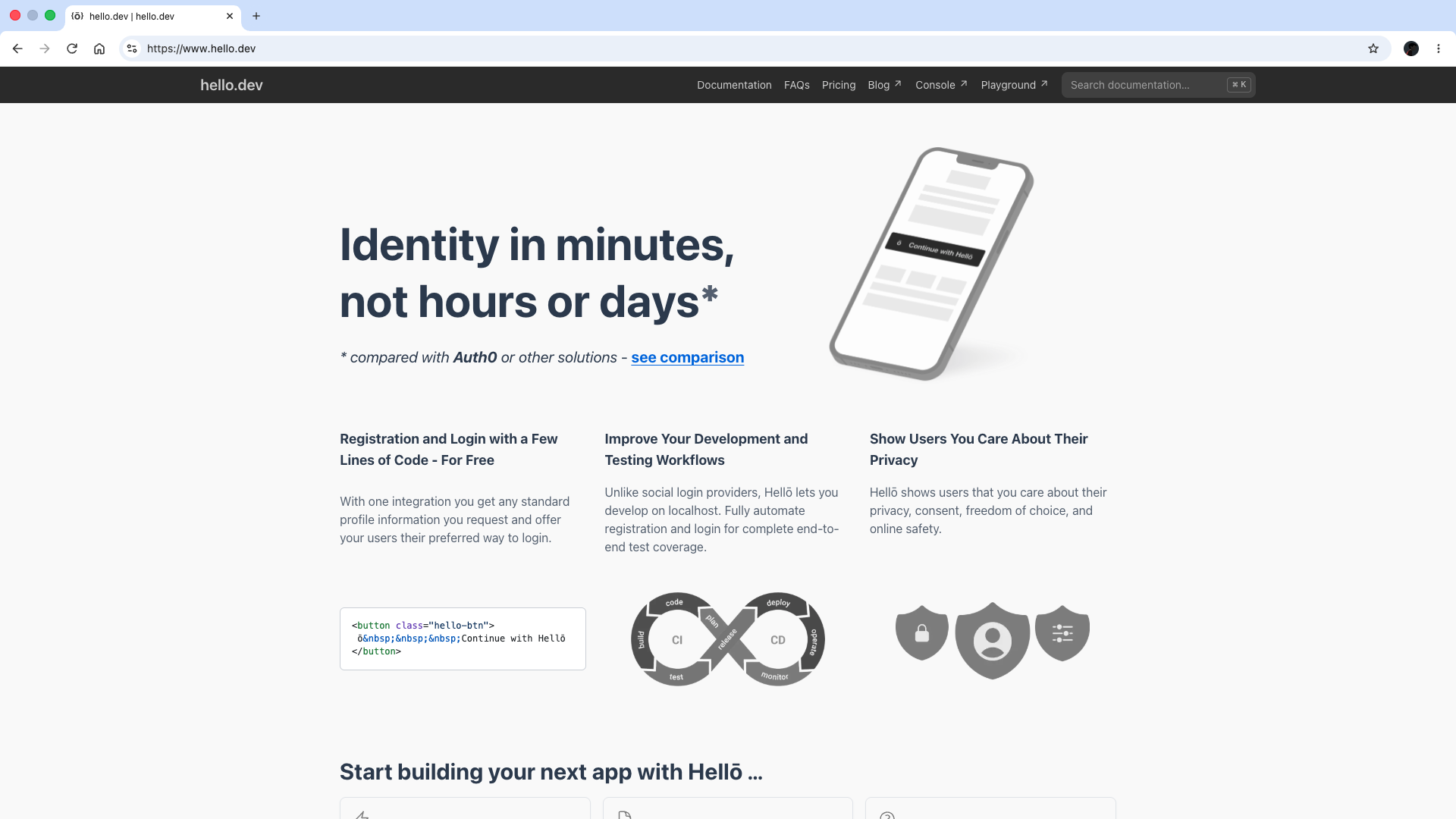hello developer documentation page