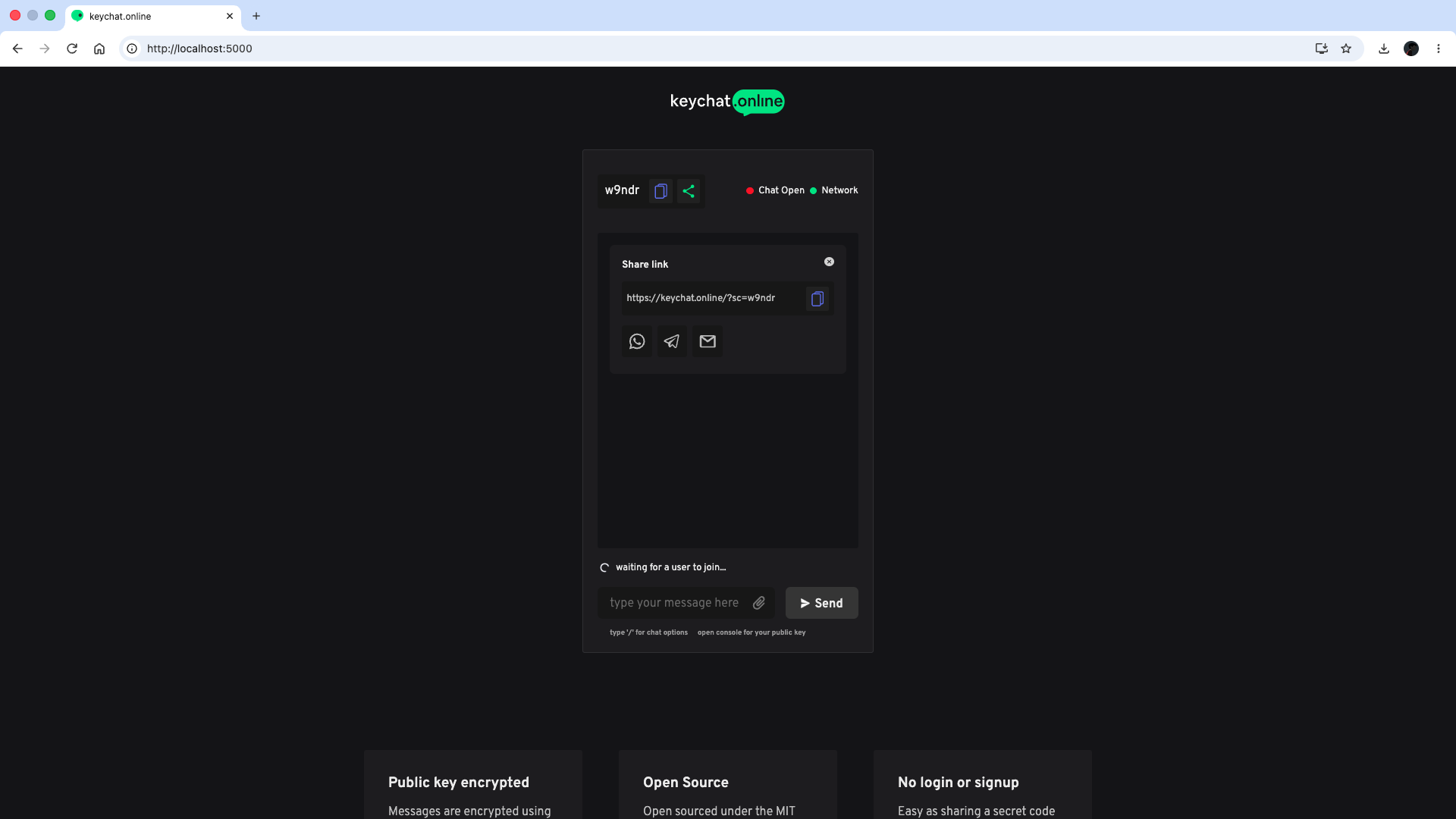 key chat online application page